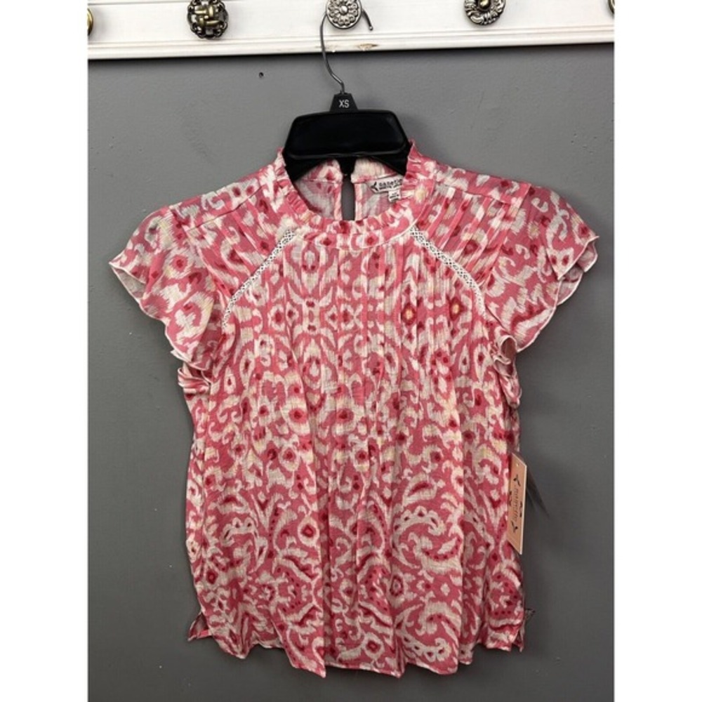 Nanette Lepore Blouse Top Womens XS Pleated Flutter Sleeve‎ Almond Blossom NEW